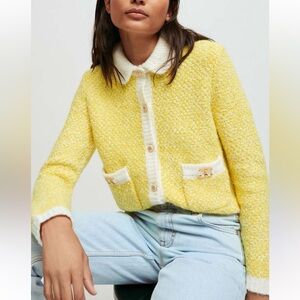 Maje Yellow Tweed Blazer with Cream Accents SZ 1 EUC